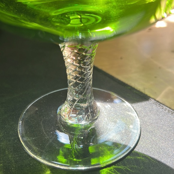 Vintage Green Italian Glass Ribbed Etch Crystal Pedestal Stem Brandy Wine Glass - Picture 4 of 6